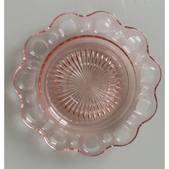 Set 3 Vintage 6" Pink Depression Dessert Bread Plate Old Colony Lace Open Edge - Picture 2 of 11